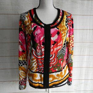 Joseph Ribkoff Abstract PRINT LONG SLV ZIP FRONT TOP CARDIGAN BLOUSE SZ 14